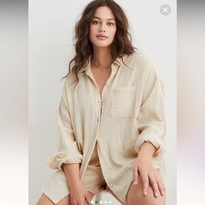 Aerie Gauzy Button Up Cover Up